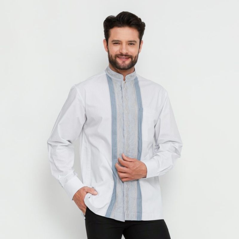 BAJU KOKO MUSLIM BAMUS BHS CLASSIC MOTIF TRIPLE WARNA PUTIH ABU 02