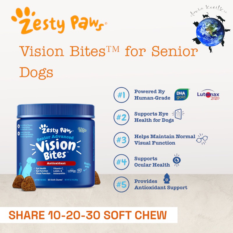 Suplemen Vitamin Mata Anjing Senior - Soft Chew dengan Omega-3 dan Antioksidan untuk Kesehatan Mata 