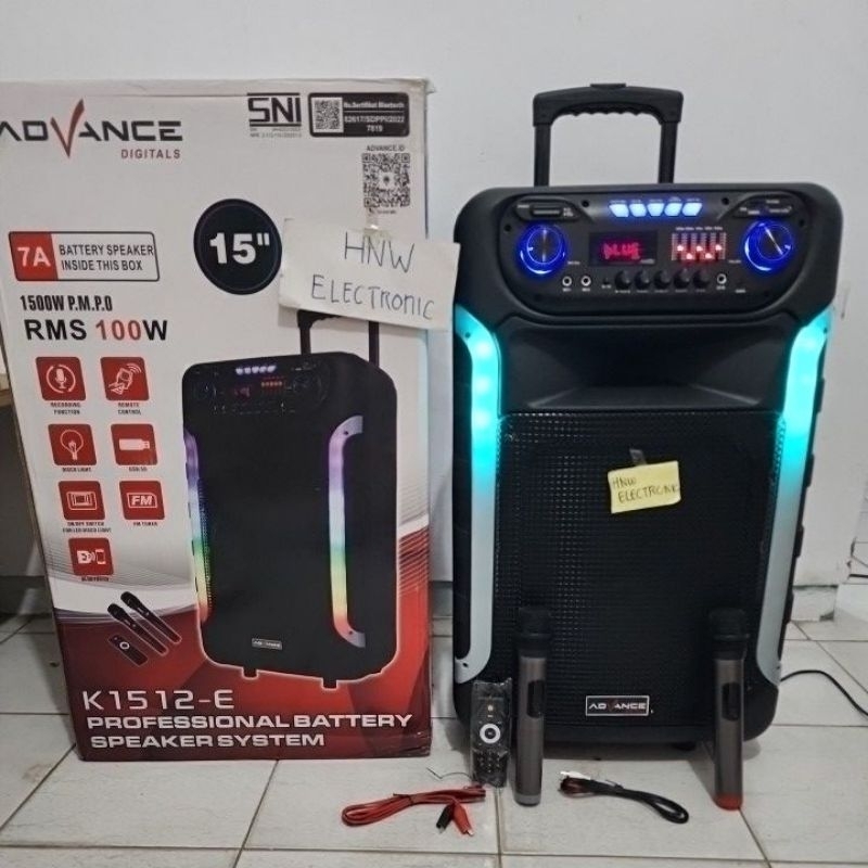 Advance K1512E speaker portable bluetooth advance K1512 E 15" 15 inch roda bonus mic 2 genggam