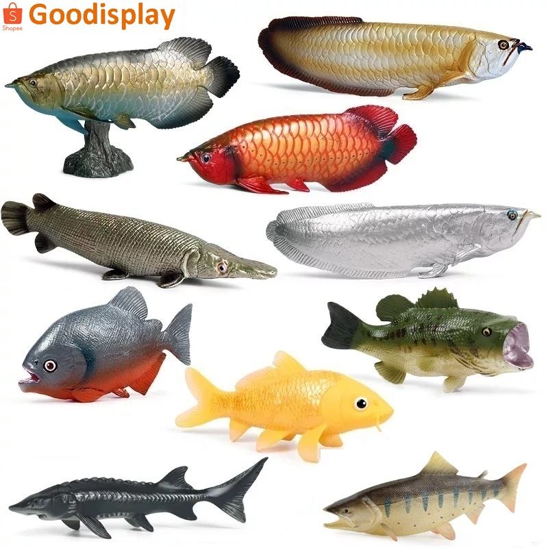 aneka mainan pajangan miniatur hewan binatang ikan figure arwana piranha koi freshwater animal fish