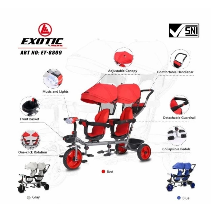 Stroller Sepeda Anak Kembar Kursi Double PMB Iora T-37 / Exotic ET 8809 Keranjang Depan  Sepeda Roda