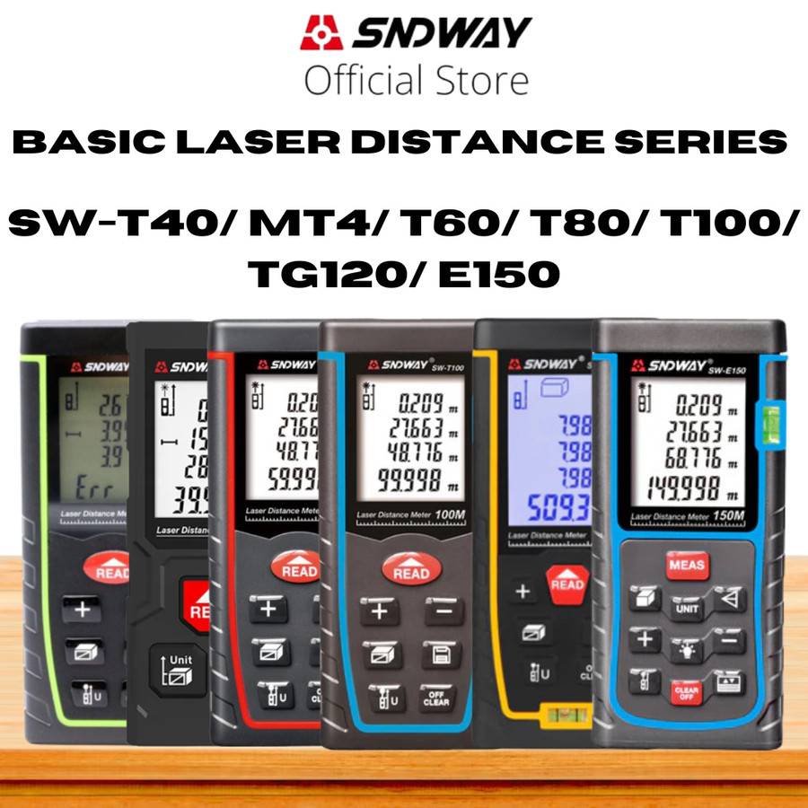 SNDWAY Meteran Laser Digital Distance 40/60/80/100/120/150 Meter Range Finder MT4/MS50/MS100/SW-T40/SW-T60/SW-T80/SW-T100/SW-TG120/SW-E150