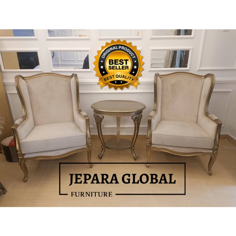 kursi sofa teras luxury wingchair gold (kursi teras modern,kursi teras jati,kursi santai )
