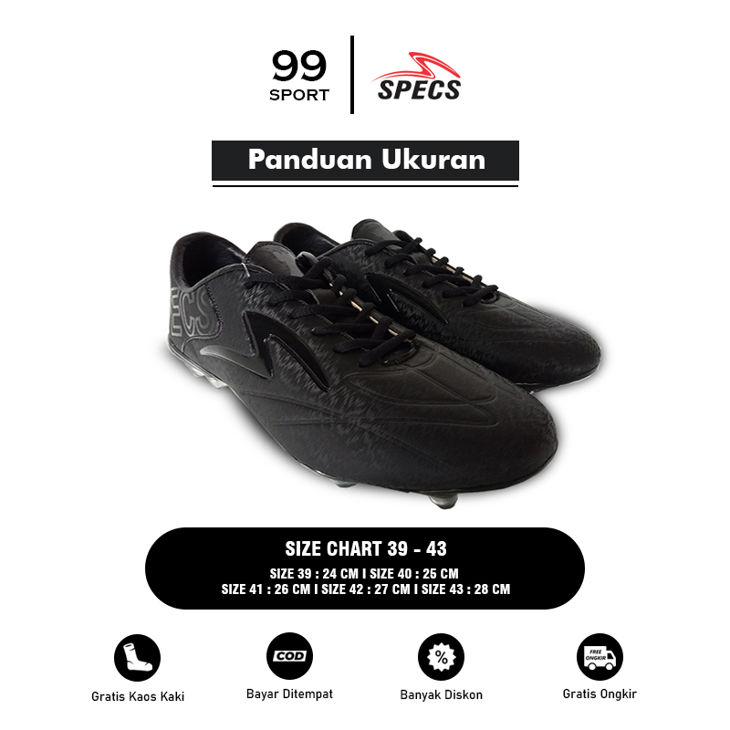 BIG SALE SEPATU SEPAKBOLA SPECS ESTADIO FG HITAM POLOS
