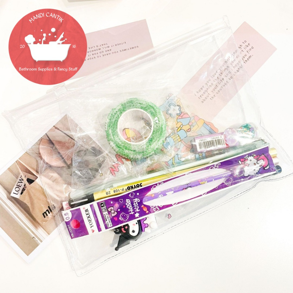 

pouch viral lengkap low budget belasan ribu V2 super terjangkau stiker pulpen pensil finger protector refill penghapus alat-alat sekolah aesthetic korea original