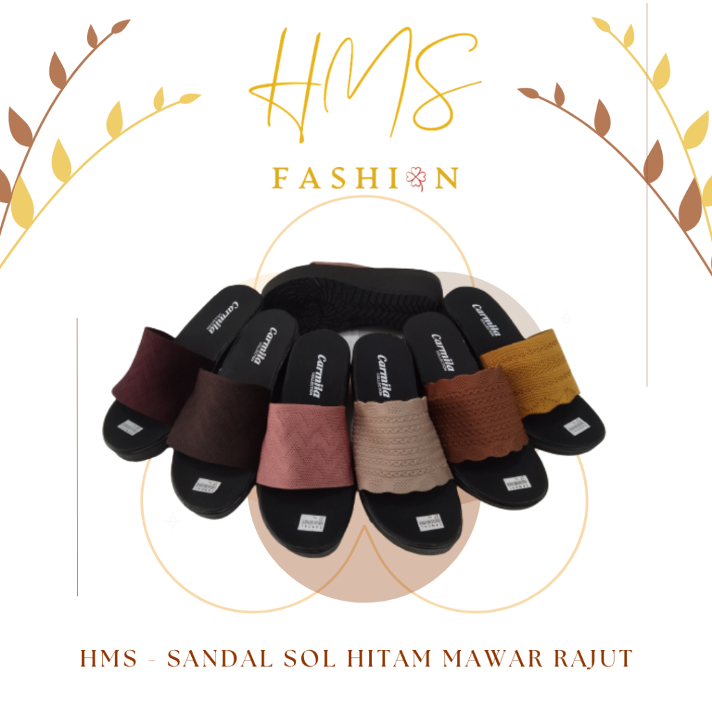 HMS - Sandal Sol Hitam Mawar Rajut | Sandal Rajut Tinggi | Sandal Tinggi Wanita | Sandal Wedges | Sa