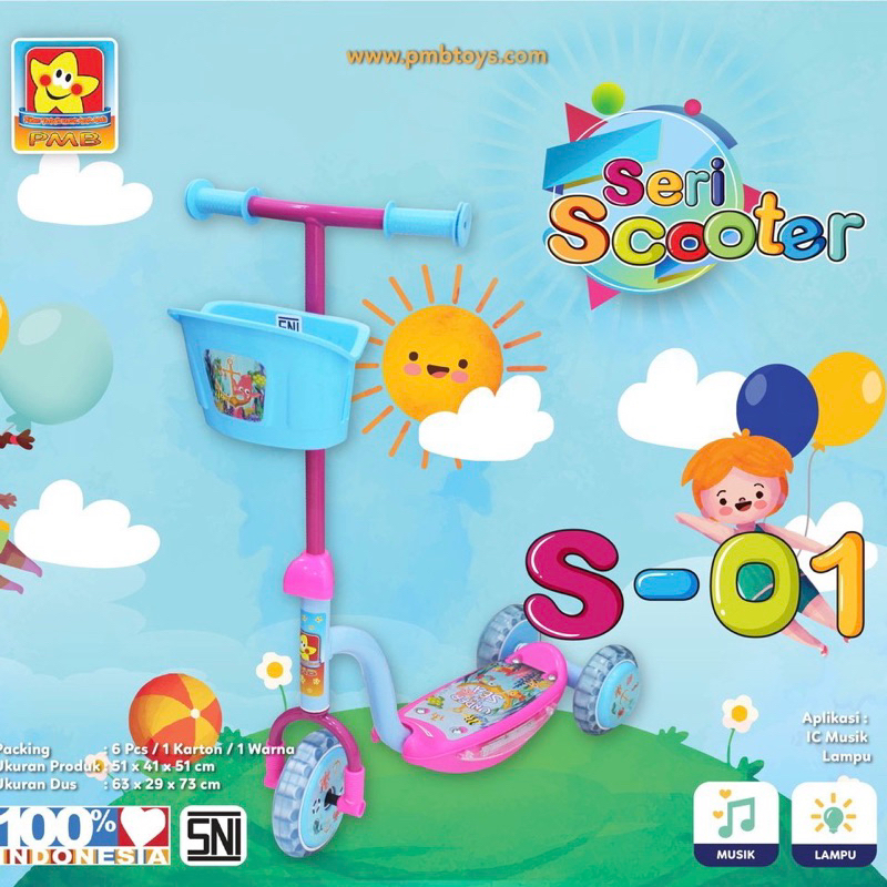 Mainan Anak Skuter Roda 3 PMB S-01 Sensor Musik Lampu