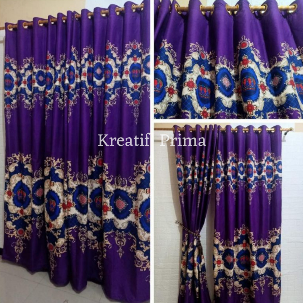 Gorden rumah minimalis jendela kamar pintu motif elizabeth ungu