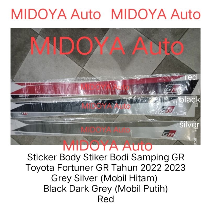 Sticker Body Stiker Bodi Samping GR Toyota Fortuner GR 2021 2022 2023 Black / Grey / Red