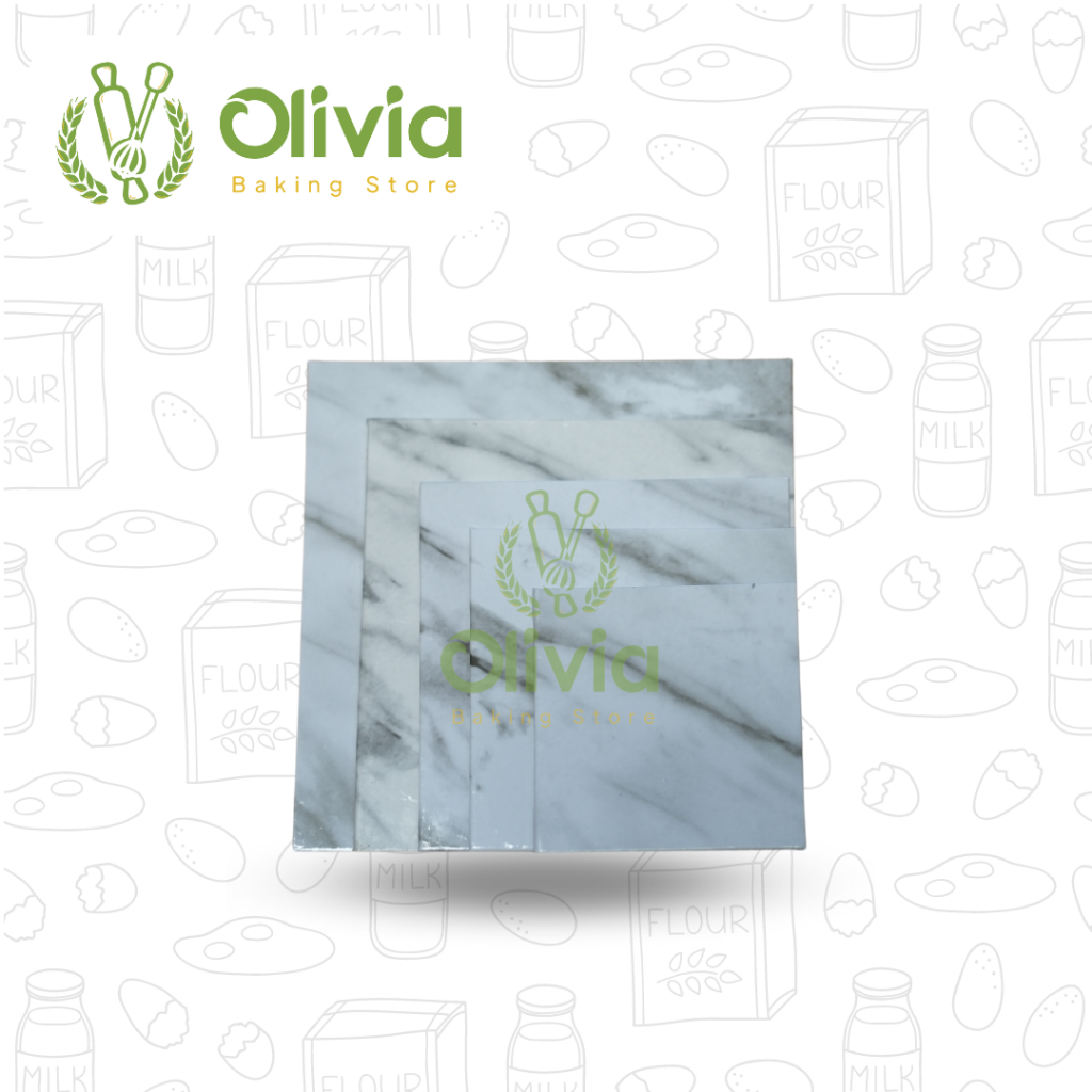 Tatakan Kue Marble Kotak Putih
