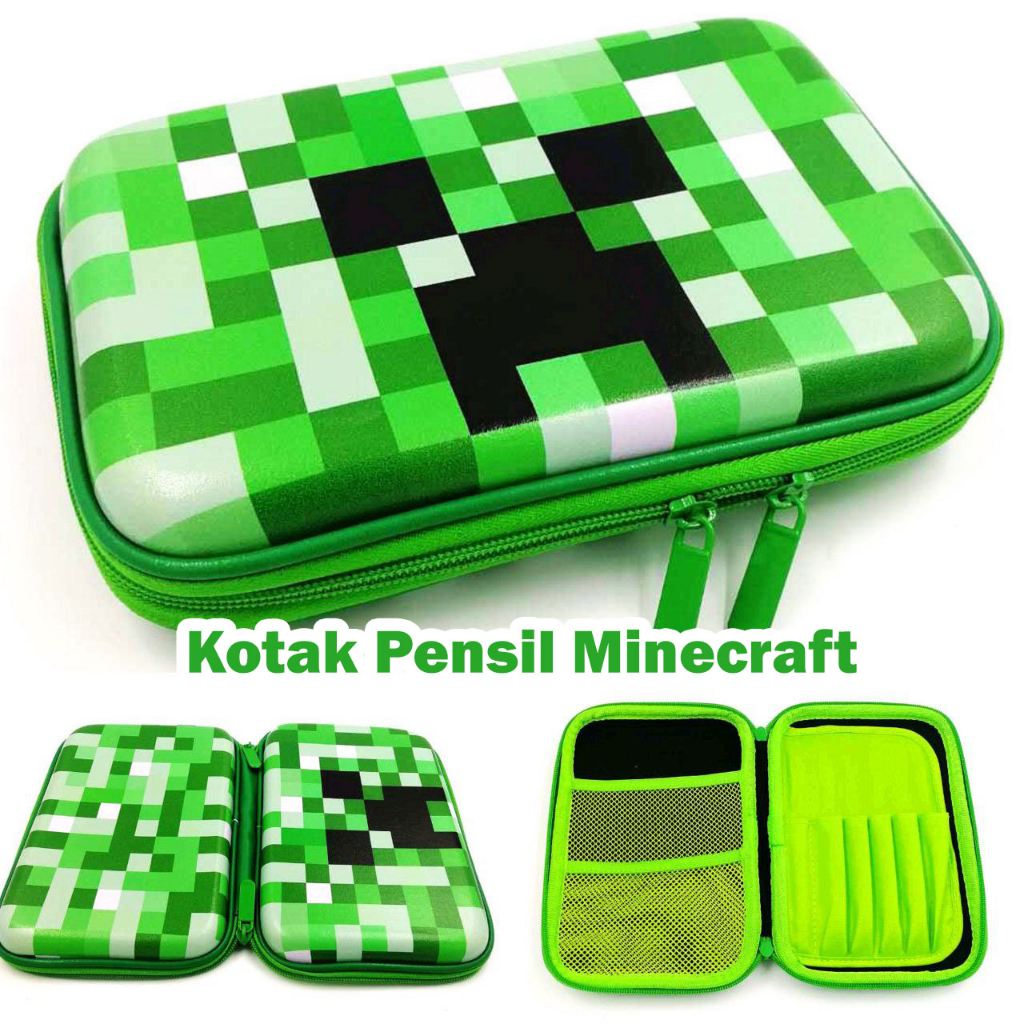 BLINGBERRY Kotak Pensil Minecraft Non Timbul Tempat Pensil Dosgrip Anak Motif Kekinian Minecraft Non