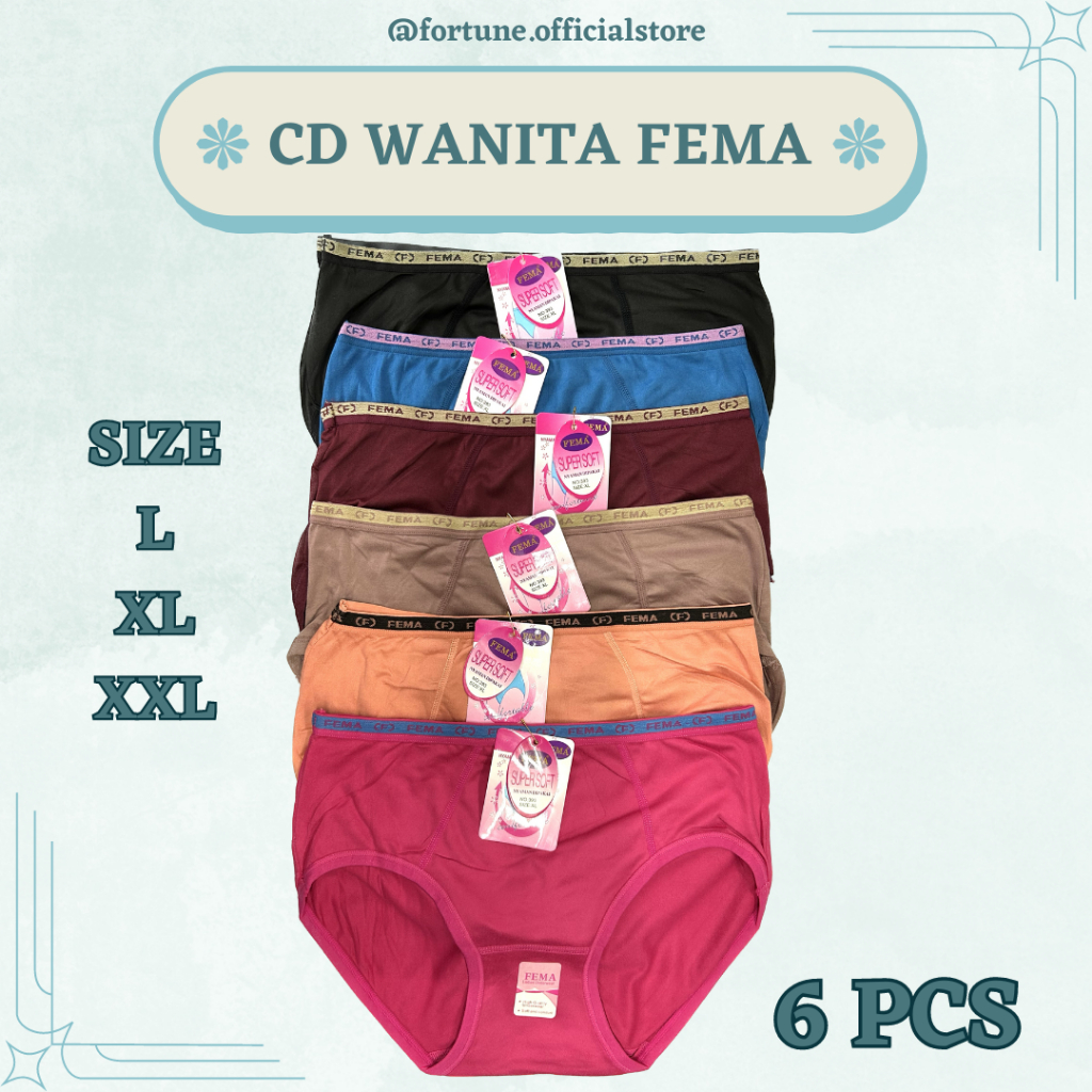 Celana Dalam Wanita FEMA 6 Pcs / CD Katun Remaja Dewasa / Celqna / Cawet / Pakaian Dalam Murah Sexy