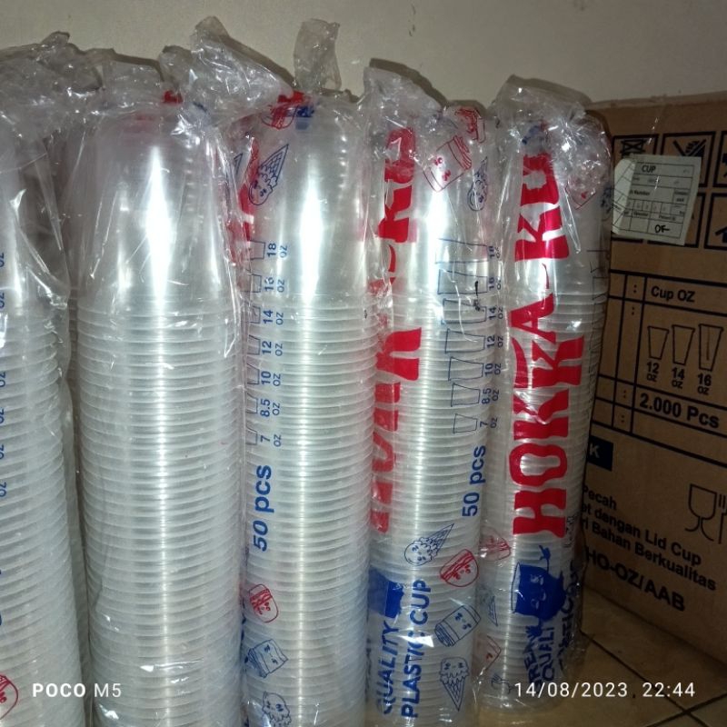 gelas cup plastik polos hokkaku oval ukuran 12oz, 14oz, 16oz