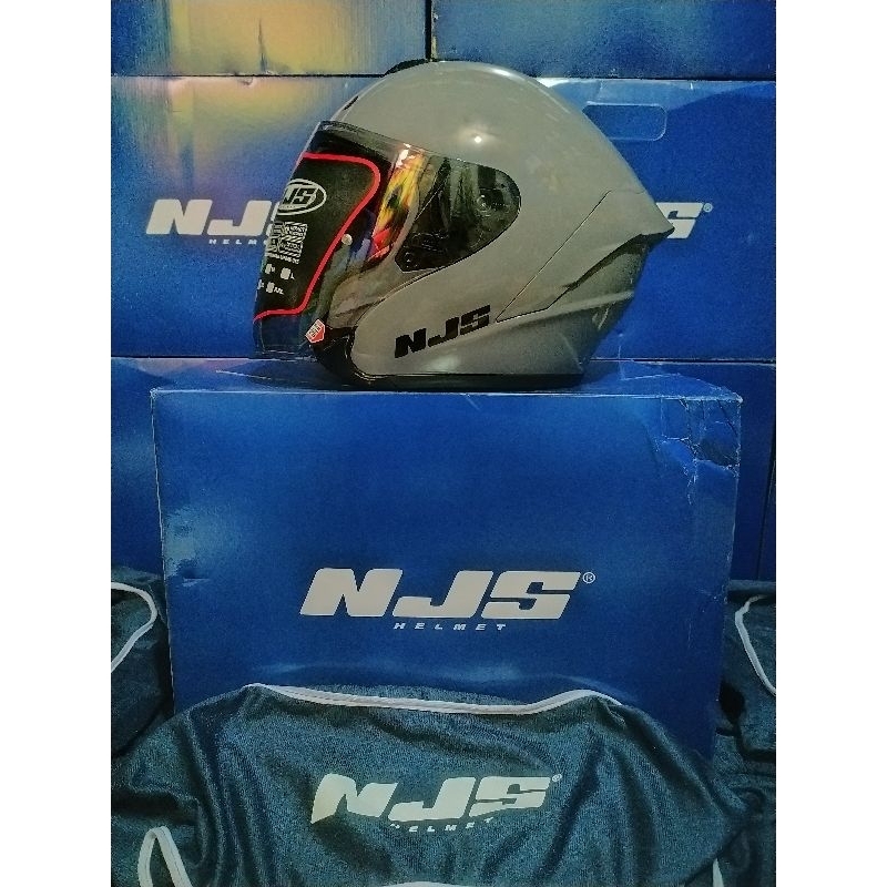 Helm NJS kairoz putih/white Grey glosi hitam glosi Baru