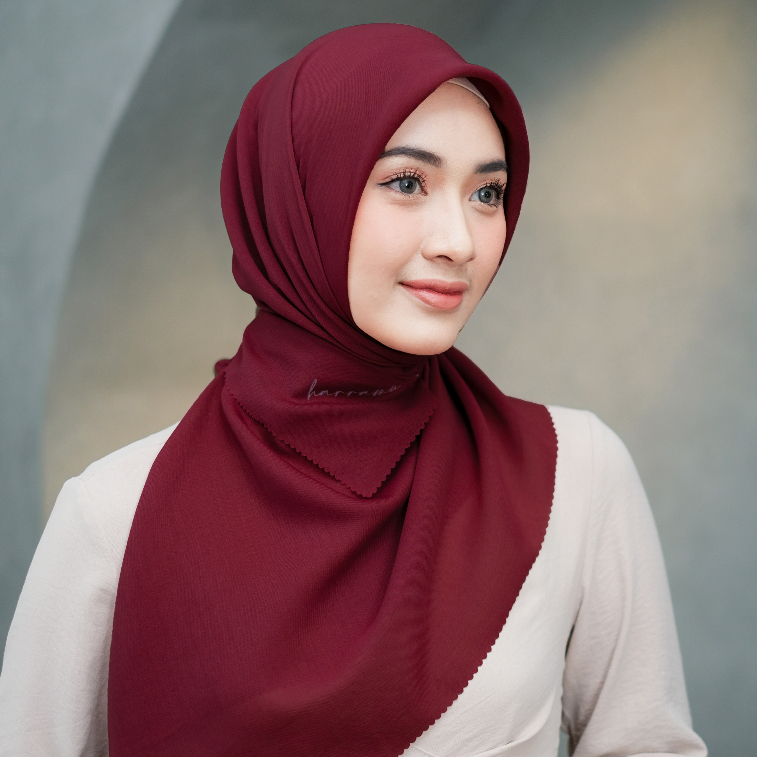 HARRAKU Hijab Voal Segiempat Polos Warna Maroon