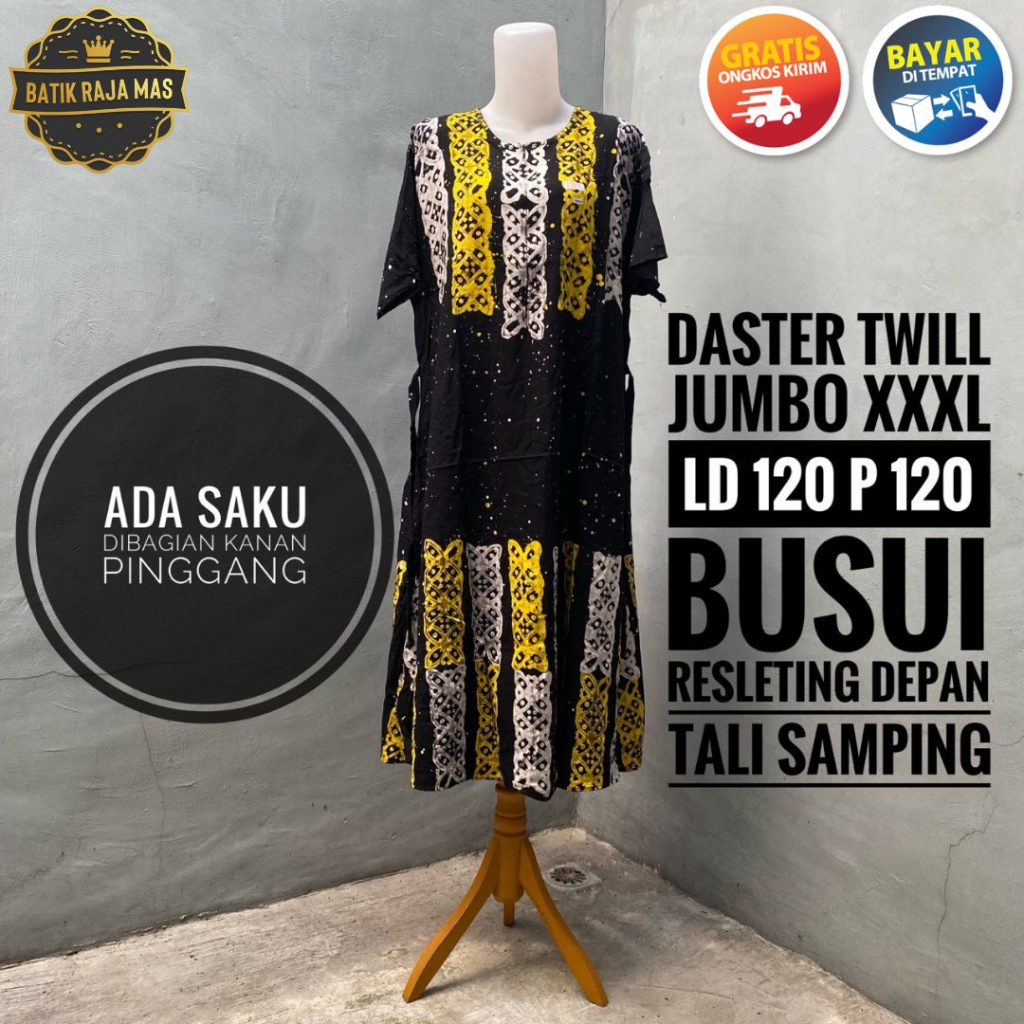 Home Dress Wanita Jumbo Kekinian Modern Terbaru Motif Batik Abstrak Busui Friendly Resleting Depan L