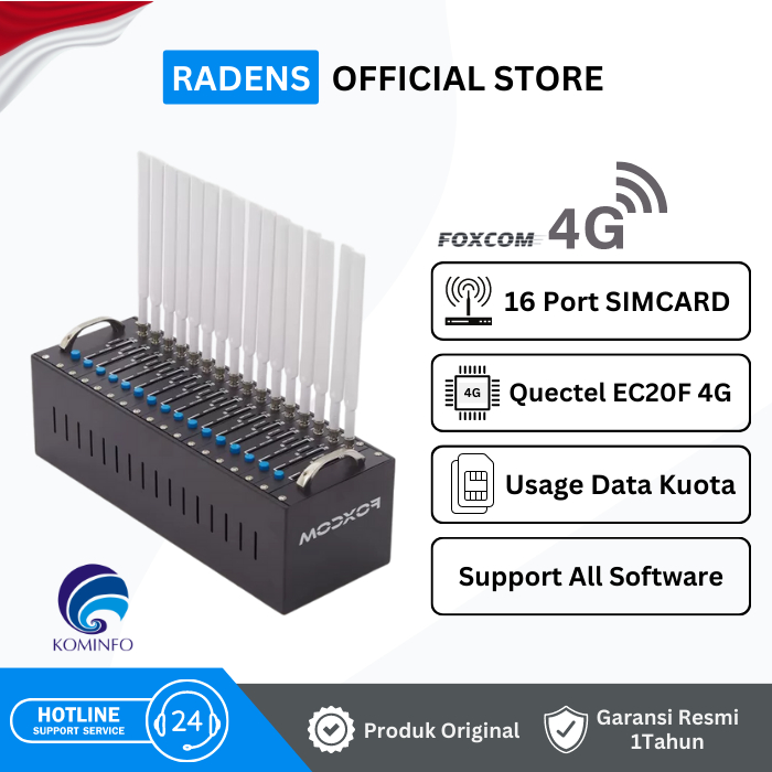 Modem Pool FOXCOM 4G 16Port Usage Data Kuota - Garansi 1 Tahun