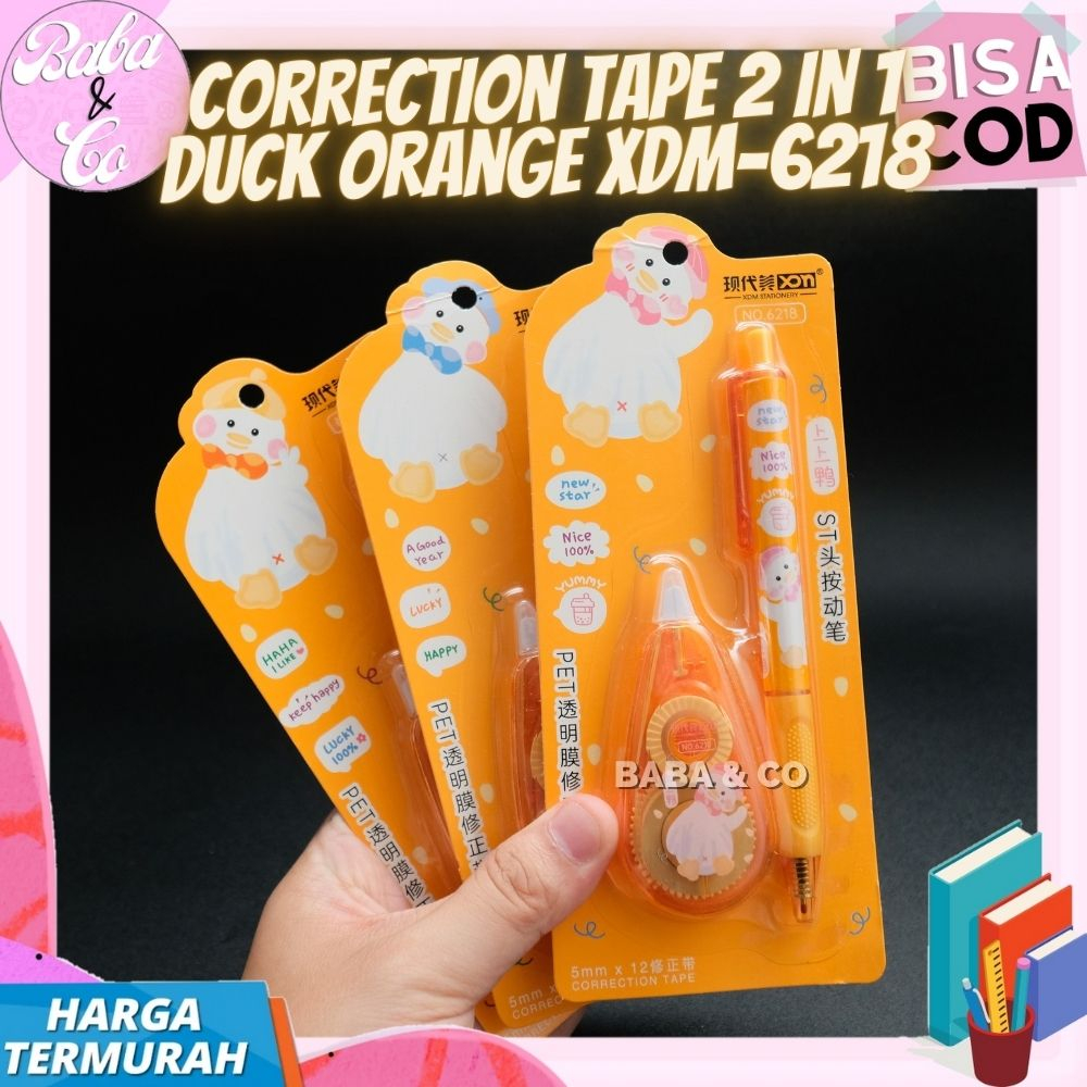 

CORRECTION TAPE 2 IN 1 DUCK ORANGE XDM-6218 PAKET TIP-EX PULPEN PAKET ALAT TULIS 2 IN 1 DUCK ORANGE KADO ALAT TULIS TIP X PEN