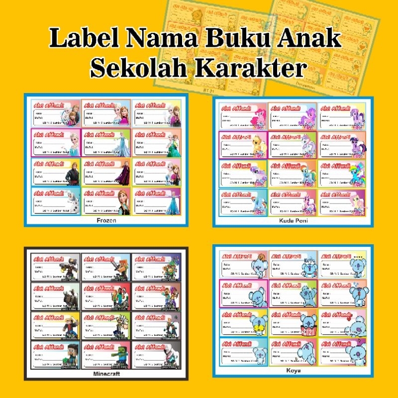 Label Nama Buku Anak Sekolah Karakter Murah