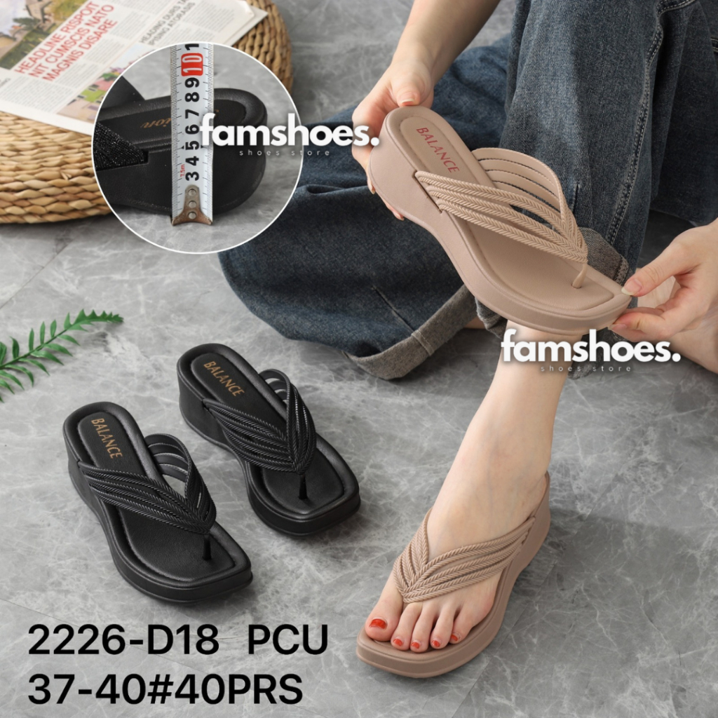 Sandal Fashion Wanita Wedges Import Balance Model Jepit Motif Tali 3 2226-D18