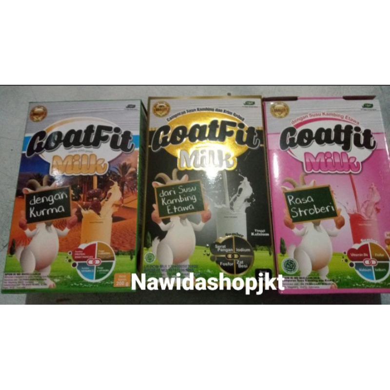 

Suku Kambing Etawa Goat Milk Goatfit 3 Dus x 200gr Coklat Strawberry Vanila Original