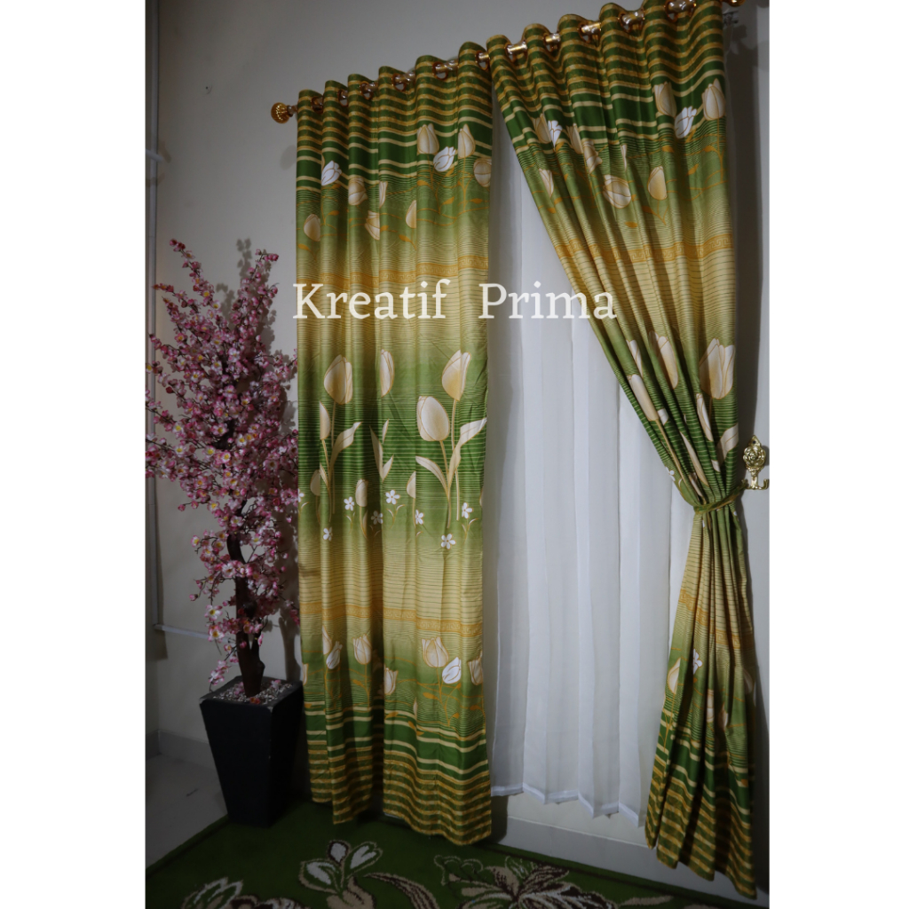 Gorden Platinum tulip hijau - Elegant cocok untuk di jendela-kamar-ruang tamu