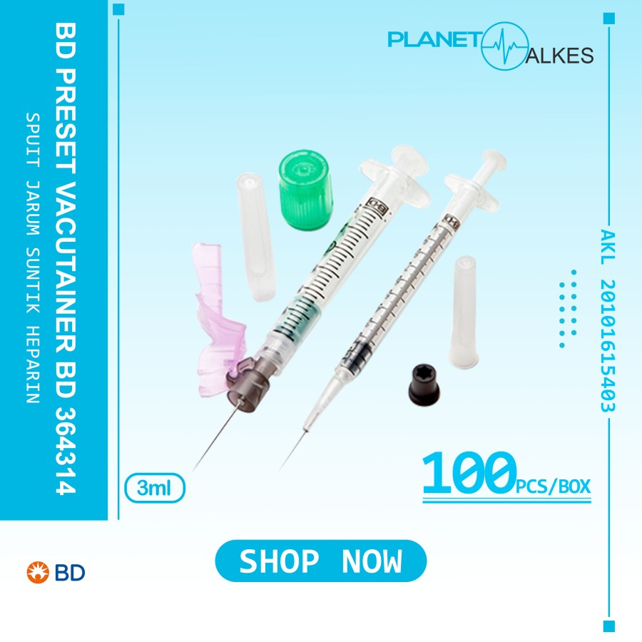 BD Vacutainer Syr Abg Preset / Spuit AGD 3ml ISI 100 / Syringe Heparin 3ml