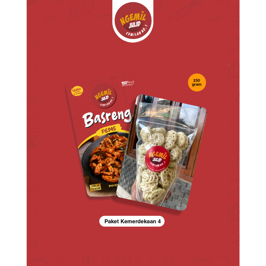 

PAKET KEMERDEKAAN 4 | BASRENG PEDAS | KERUPUK MAWAR ORI| FREE 1 SNACK 100 GRAM
