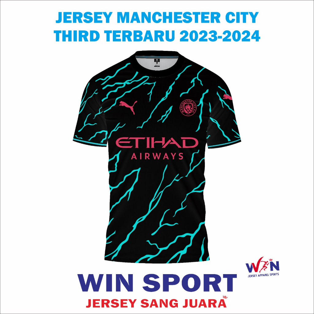 Setelan Sepak Bola Jersey Man City MANCHESTER CITY THIRD 2023 2024 Terbaru Liga Champions UEFA, Jersey Bola Desain Full Printing, Free Custom Nama dan Nomor Punggung, Tersedia Ukuran Dewasa dan Anak