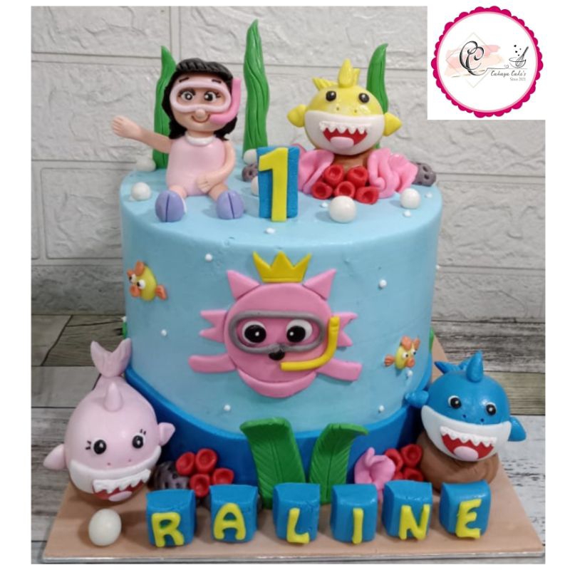 Kue Ulang Tahun Baby Shark / Baby Shark Cake / Kue Ultah Ikan Hiu Pinkfong