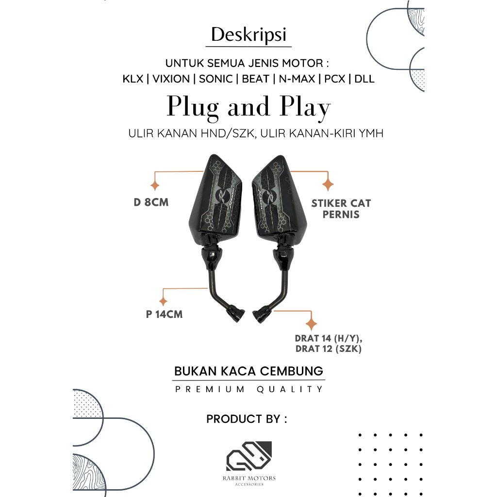 SPION VARIASI RABBIT (R) SILVER - SPION MOTOR VARIASI HONDA / YAMAHA / DTRACKER / PCX / VARIO