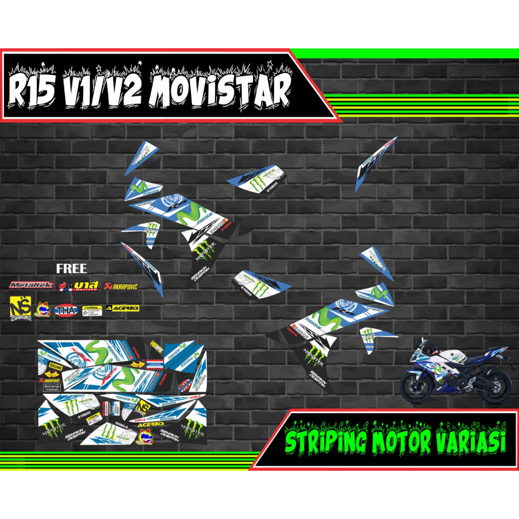 striping stiker decal r15 v1/v2 movistar