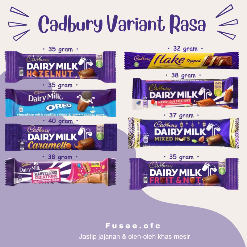 

Cadbury Chocolate Variant Rasa / coklat cadbury / jastip mesir.