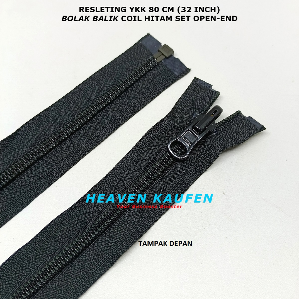Resleting Zipper YKK 80 cm Atau 32 inch Bolak Balik Type Gigi Halus Coil Warna Hitam Model Set Open-