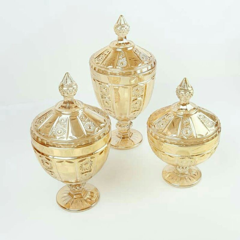 Toples Kaca Gold Motif Set 3 Pcs Capodimonte