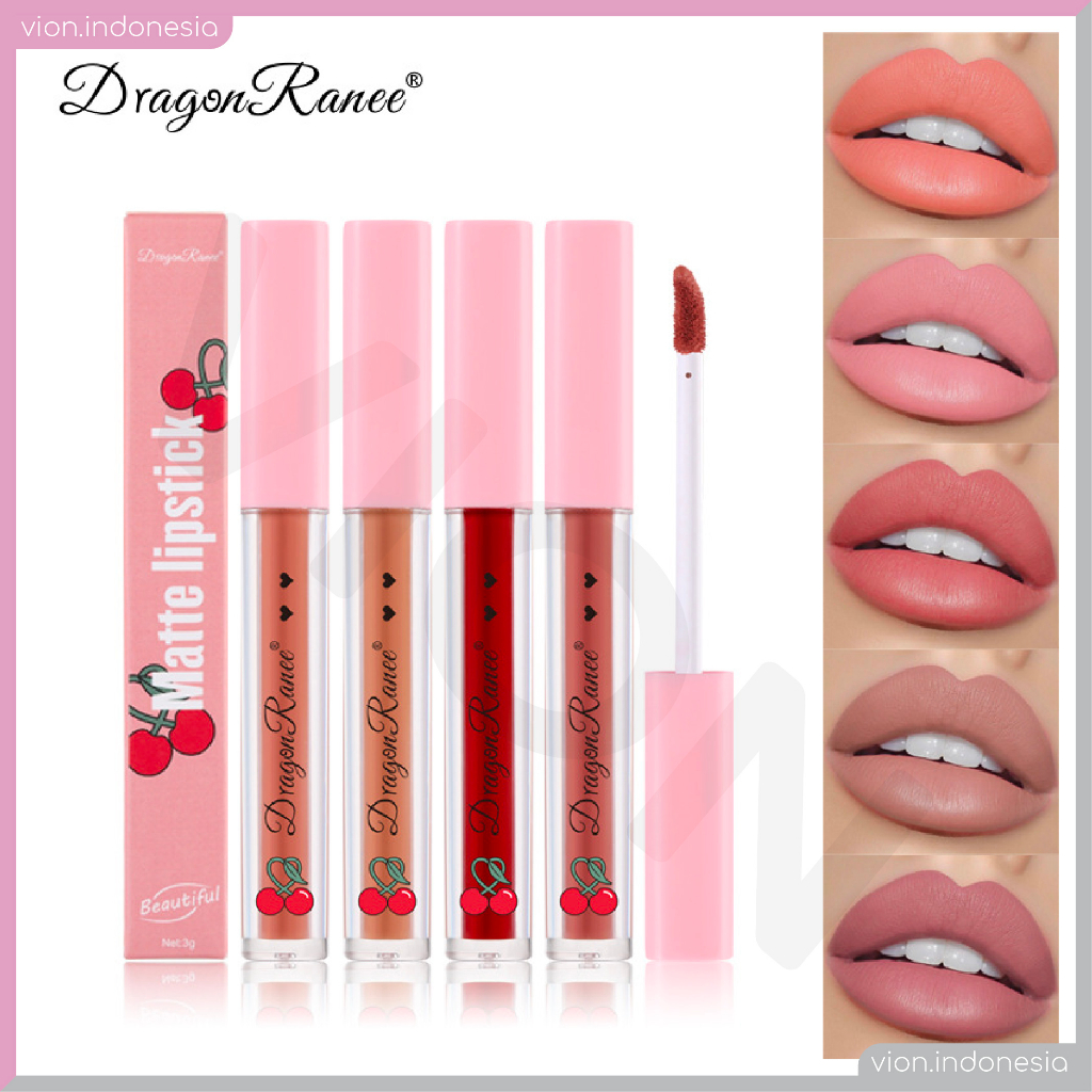 DRAGON RANEE Cherry Matte Lipstick Cream Lipstik Waterproof Tahan Lama DR014