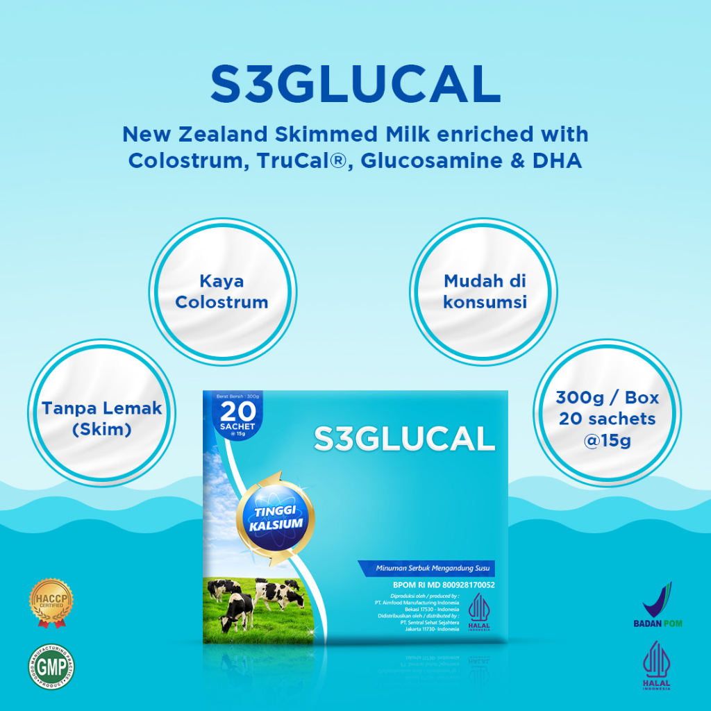 

S3GLUCAL – New Zealand Skimmed Milk enriched with Colostrum, TruCal®, Glucosamine & DHA