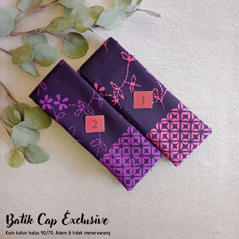 kain batik cap garutan handmade warna ungu hitam dan pink hitam