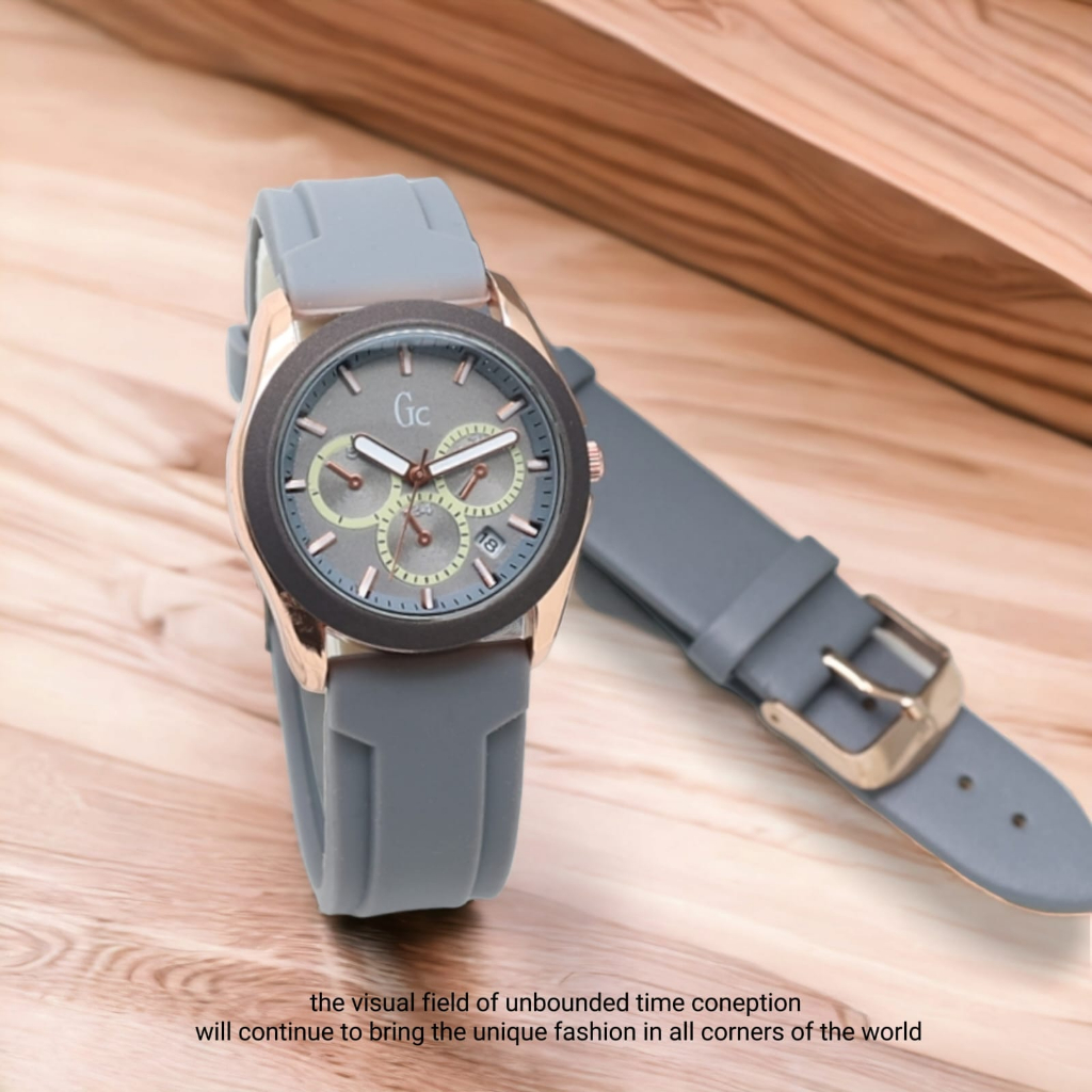 Jam Tangan Wanita GC Rubber FREE TALI KULIT Tipe GC6221 Case Bulat Free Box & Baterai ( Bisa COD )