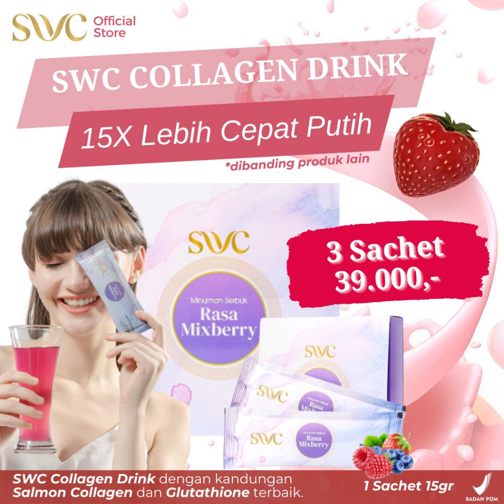 SWC Collagen Drink (3 Sachet) | Pemutih Seluruh Badan 15x Memutihkan Salmon Collagen