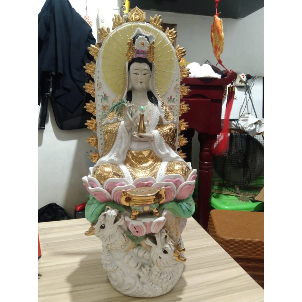 Patung Dewi Kwan Im Keramik Naga Kuno Jadul Antik