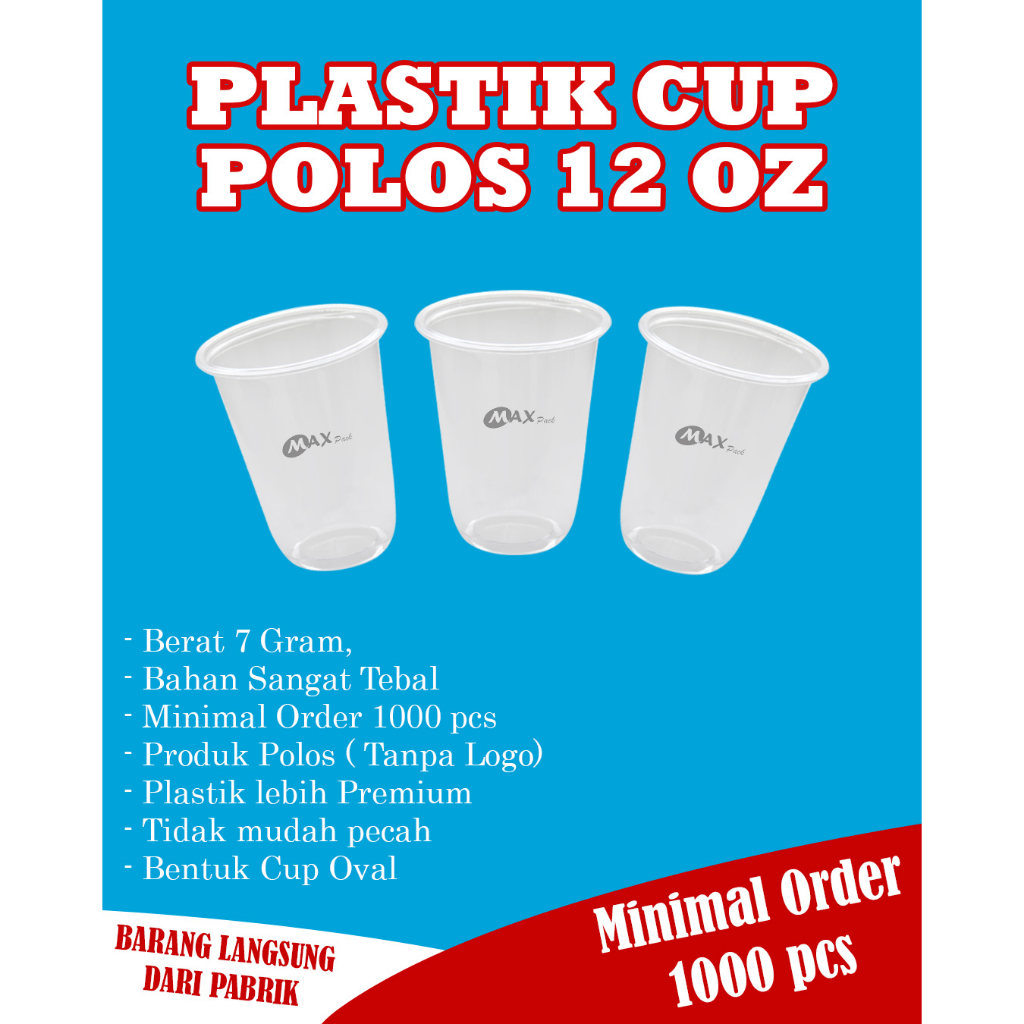 (MIN ORDER 1000 PCS) Cup plastik 12oz polos / gelas plastik / cup pp polos / cup plastik oval