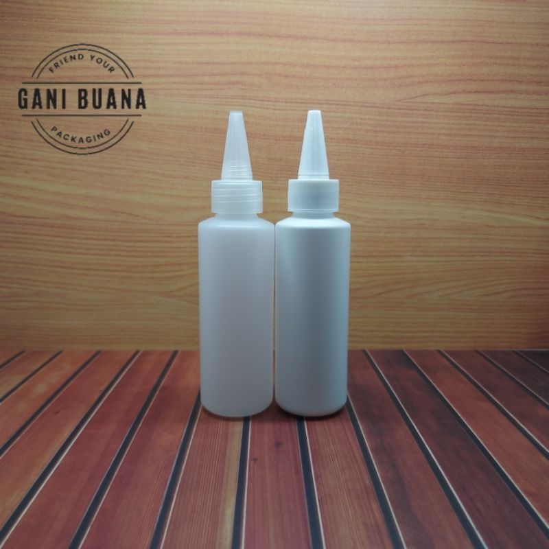 BOTOL TINTA KERUCUT 100ML HDPE NATURAL/PUTIH/BOTOL TETES 100ML HDPE (LENTUR BISA DIPENCET)