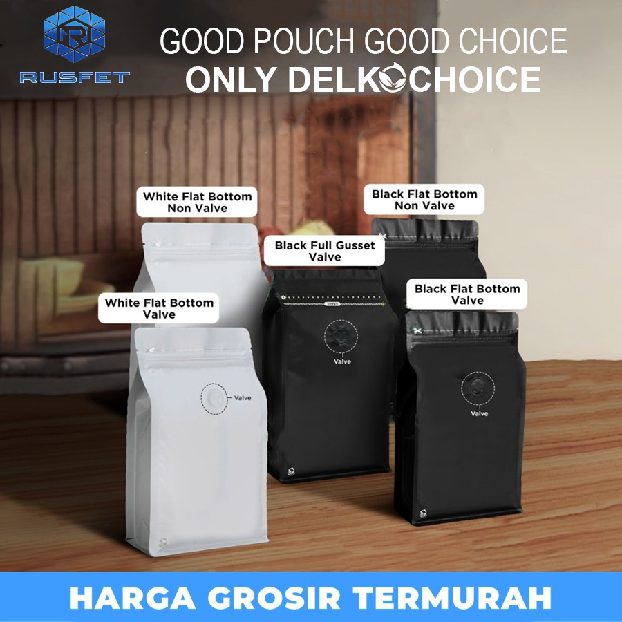 STANDING POUCH FLAT BOTTOM KEMASAN KOPI VALVE NON VALVE