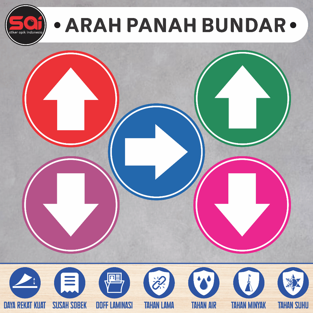 

STIKER VINYL ANTI AIR PANAH / STIKER ARAH PANAH BUNDAR / STIKER NAIK TURUN TANGGA / STIKER TANGGA / STIKER ATAS BAWAH LAMINASI GLOSSY