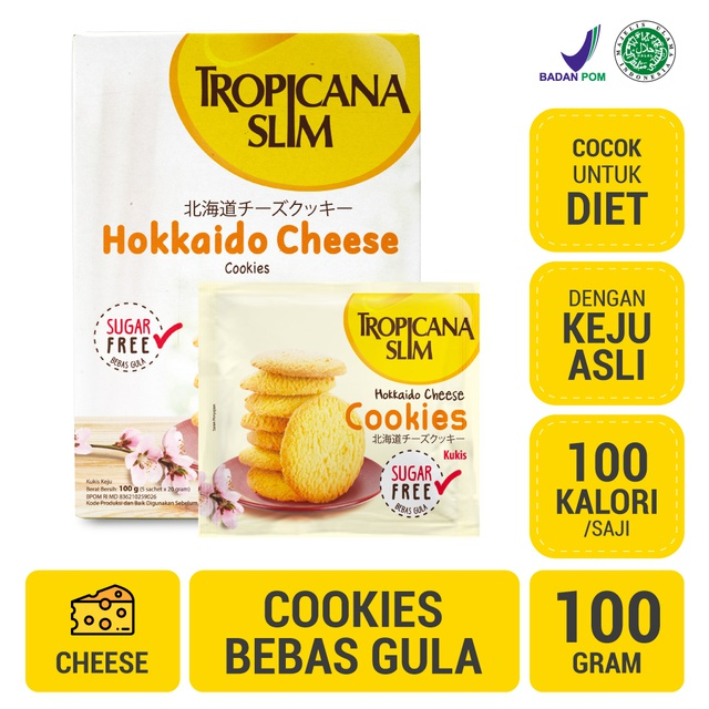 

Tropicana Slim Hokkaido Cheese Cookies (5 Sch) - Snack Biskuit Diet Rendah Kalori Bebas Gula 100 Kalori