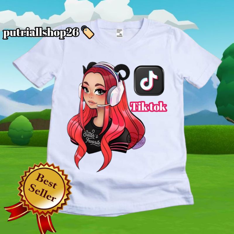 BAJU KAOS ANAK PEREMPUAN MOTIF ANIME TIK TOK LUCU BAHAN KATUN PREMIUM ADEM