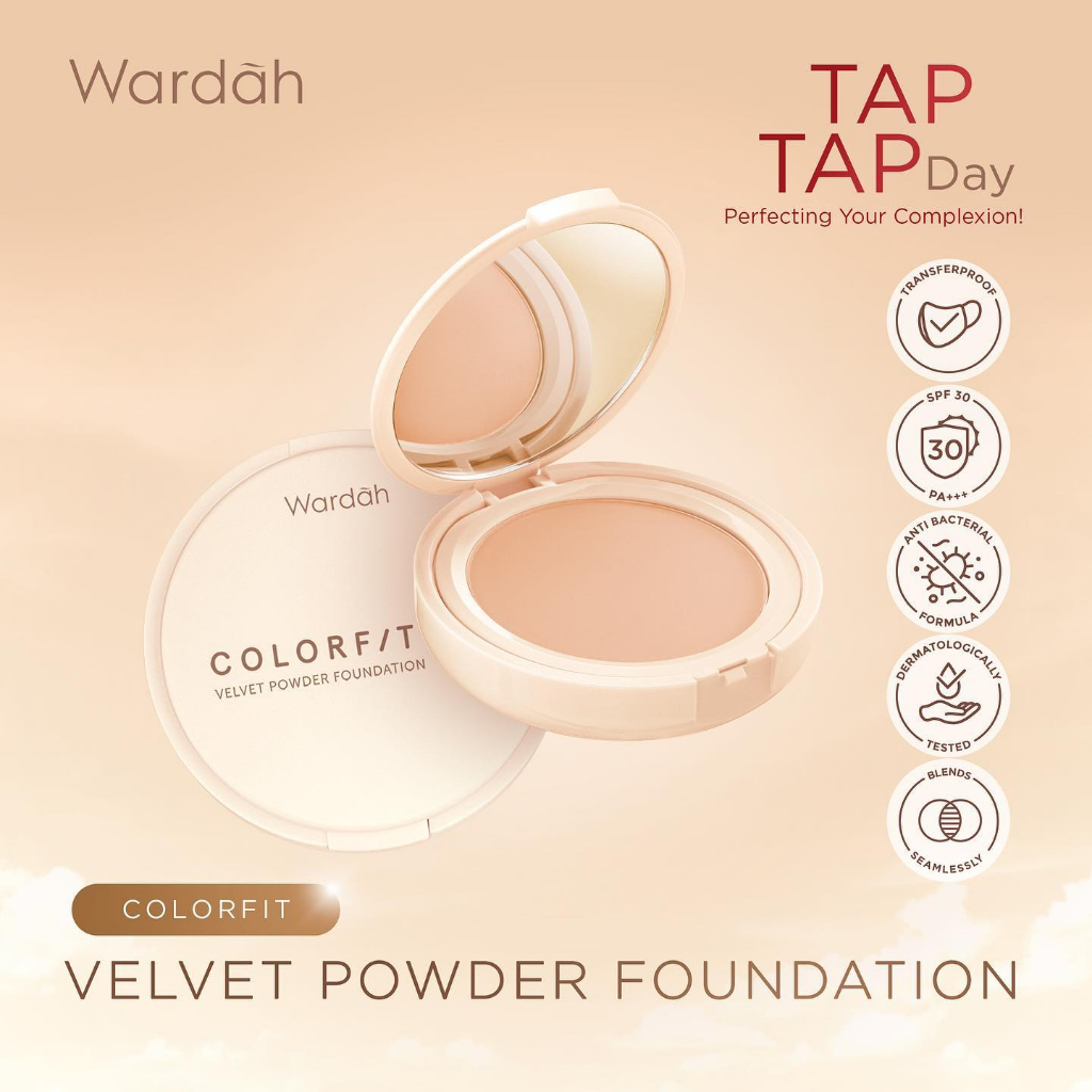 Wardah Colorfit Velvet Powder Foundation 11 gr - Bedak Padat Dengan SPF 20 - Oil Control - Tahan Lam