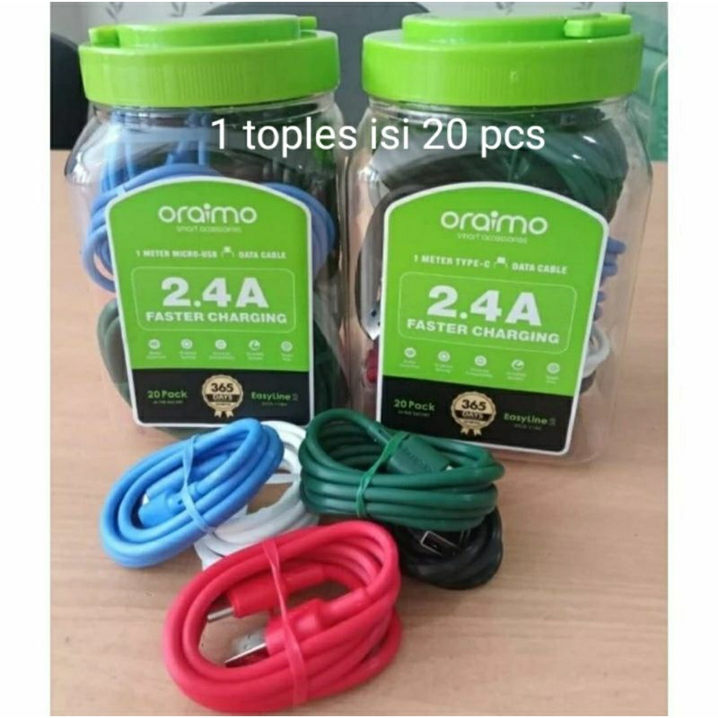 OCD-113 KABEL DATA ORAIMO 1 TOPLES ISI 20 Bulat Fast Charging 2.4A Data Cable OCD 113M 113L 113C Mic