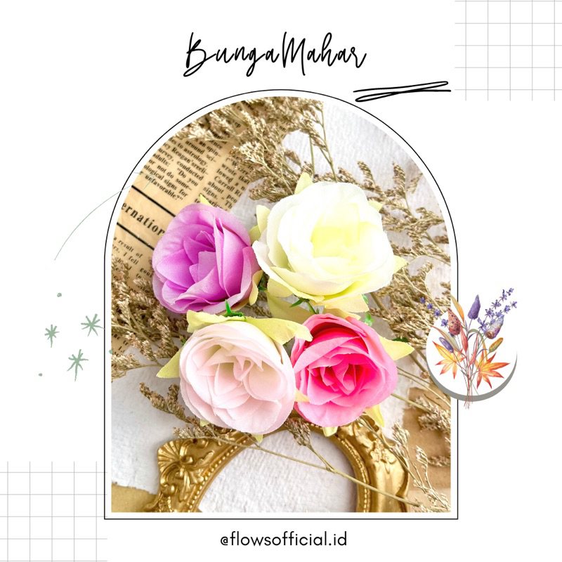 BUNGA KUNTUM MAWAR KECIL D3,5CM / BUNGA ARTIFICIAL